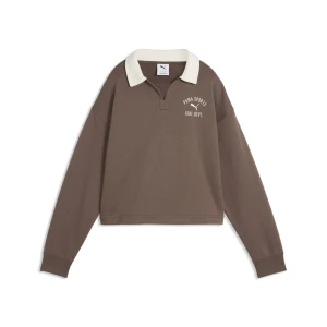 PUMA Damska luźna bluza dresowa Varsity z kołnierzykiem polo, Odzież, Brązowy