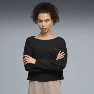 PUMA Damska luźna koszulka CLOUDSPUN Rib o pudełkowym kroju, Odzież, Czarny,