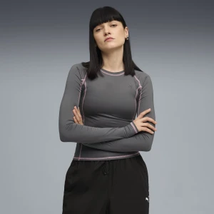 PUMA Damska obcisła koszulka z długim rękawem YONA, Odzież, Szary,