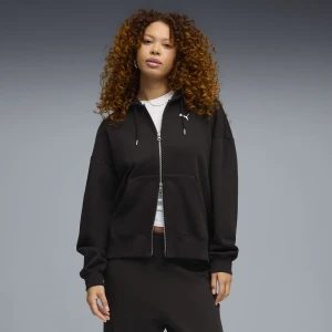 PUMA Damska rozpinana bluza dzianinowa z kapturem Essentials o kroju oversize, Odzież, Czarny,