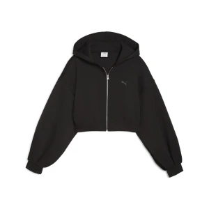 PUMA Damska rozpinana bluza z kapturem Wardrobe Essentials Sports Legacy o skróconym kroju, Odzież, Czarny,