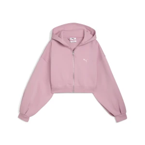 PUMA Damska rozpinana bluza z kapturem Wardrobe Essentials Sports Legacy o skróconym kroju, Odzież, Różowy,