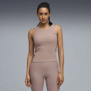 PUMA Damski prążkowany top bez rękawów CLOUDSPAN, Odzież, Beżowy,