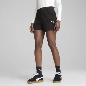 PUMA Damskie szorty WARDROBE ESS 4" z ażurowej tkaniny, Odzież, Czarny,