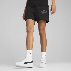 PUMA Damskie szorty z wysokim stanem ESS SCRIPT 5", Odzież, Czarny,