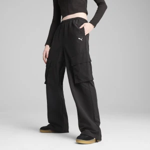 PUMA Damskie tkane spodnie cargo WARDROBE ESS o luźnym kroju, Odzież, Czarny,