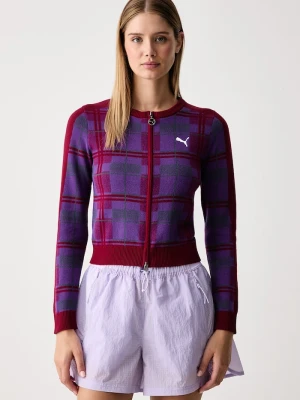 Puma kardigan damski z bawełną T7 bordowy