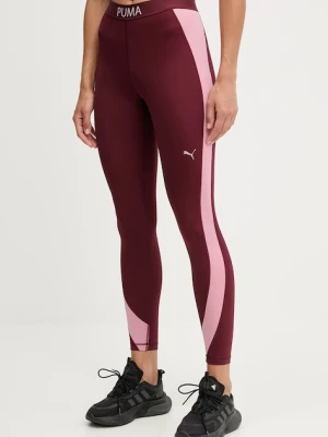 Puma legginsy treningowe damskie kolor bordowy wzorzyste 526679