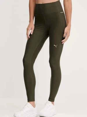 Puma legginsy treningowe kolor zielony gładkie 527452