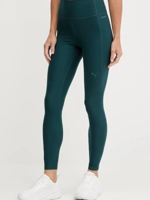 Puma legginsy treningowe kolor zielony gładkie 527452