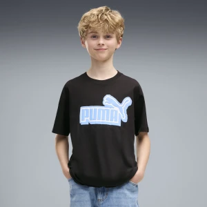 PUMA MÅ‚odzieÅ¼owa koszulka o luÅºnym kroju Essentials Logo Lab z grafikÄ…, OdzieÅ¼, Czarny