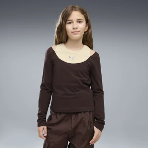 PUMA MÅ‚odzieÅ¼owa koszulka z dÅ‚ugim rÄ™kawem Midnight Shadow Slim, OdzieÅ¼, BrÄ…zowy Chocolate Fondue