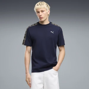 PUMA Męska koszulka Essentials Elevated Tape o luźnym kroju, Akcesoria, Niebieski Navy
