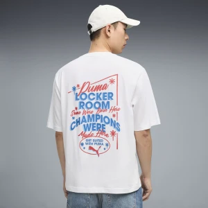 PUMA Męska koszulka o pudełkowym kroju Graphics Champions, Odzież, Biały