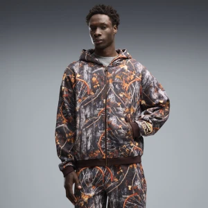 PUMA Męska luźna koszykarska bluza z kapturem Dylan Wildcat Printed Full-Zip, Akcesoria, Brązowy