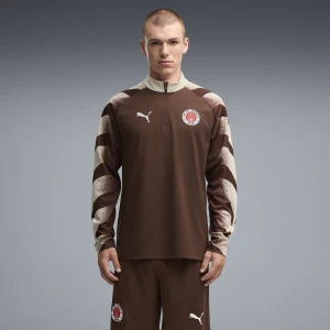 PUMA Męska bluza treningowa FC St. Pauli o wąskim kroju z zamkiem 1/4, Odzież, Brązowy