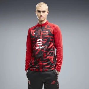 PUMA Męska koszulka na rozgrzewkę AC Milan z zamkiem 1/4, Akcesoria, Czerwony,