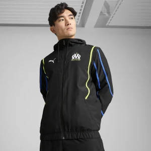 PUMA Męska kurtka z tkaniny Olympique de Marseille FASTER, Odzież, Czarny,