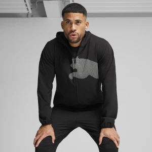 PUMA Męska kurtka z tkaniny Train All Day z dużym logo, Odzież, Czarny,