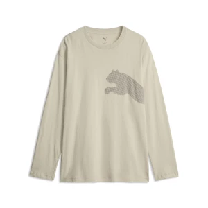 PUMA Męska luźna koszulka Essentials Big Cat Logo z długim rękawem, Odzież, Beżowy
