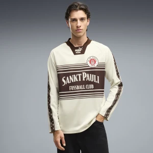 PUMA Męska luźna koszulka FC St. Pauli KING z długim rękawem, Odzież, Biały