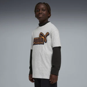 PUMA Młodzieżowa koszulka o luźnym kroju Essentials Logo Lab z grafiką, Odzież, Szary,