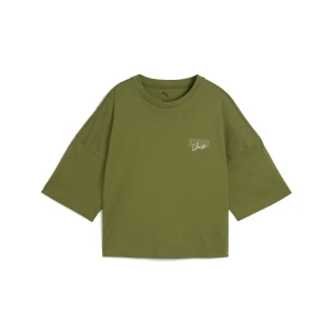 PUMA Podwyższona graficzna koszulka skrócona damska, Odzież, Zielony,