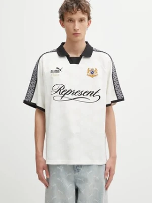 Puma polo PUMA x REPRESENT męski kolor beżowy wzorzysty 633784