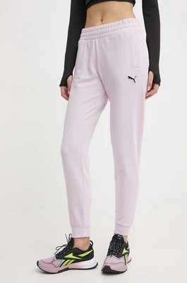 Puma spodnie dresowe bawełniane BETTER ESSENTIALS kolor fioletowy gładkie 675989