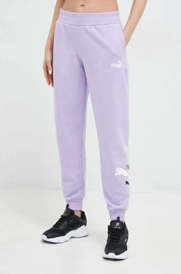 Puma spodnie dresowe kolor fioletowy z nadrukiem