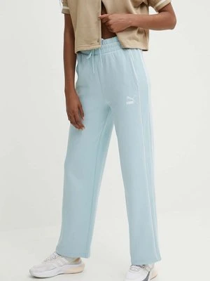 Puma spodnie dresowe T7 High Waist Pant kolor niebieski gładkie 624212