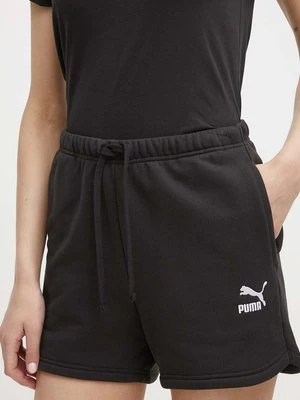 Puma szorty bawełniane BETTER CLASSIC kolor czarny z aplikacją high waist 624236