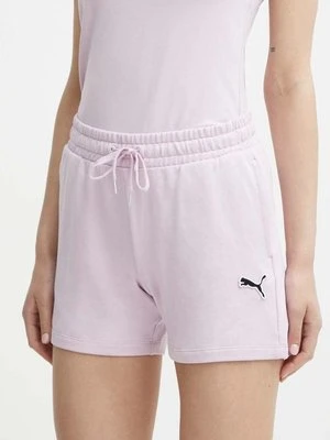 Puma szorty bawełniane BETTER ESSENTIALS kolor różowy gładkie high waist 680974