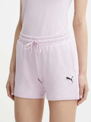 Puma szorty bawełniane BETTER ESSENTIALS kolor różowy gładkie high waist 680974