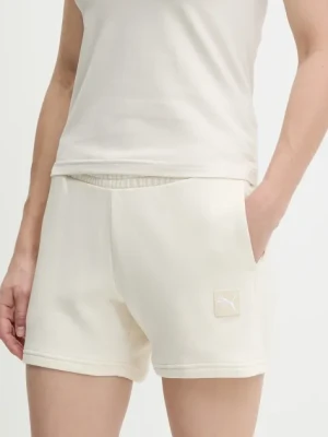 Puma szorty bawełniane damskie kolor beżowy gładkie high waist 685020