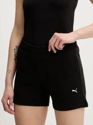 Puma szorty bawełniane damskie kolor czarny gładkie high waist 685020