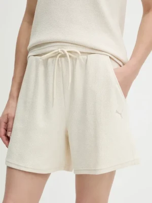 Puma szorty damskie kolor beżowy gładkie high waist 685062