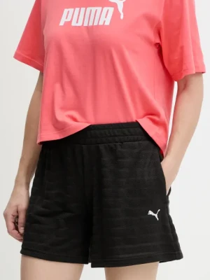 Puma szorty damskie kolor czarny gładkie high waist 685028