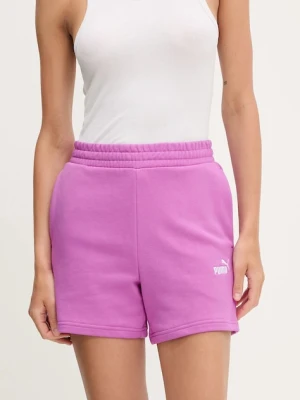Puma szorty damskie kolor fioletowy gładkie high waist 682441