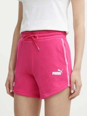 Puma szorty damskie kolor różowy z aplikacją high waist 677924