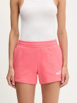 Puma szorty damskie kolor różowy z aplikacją high waist 682439