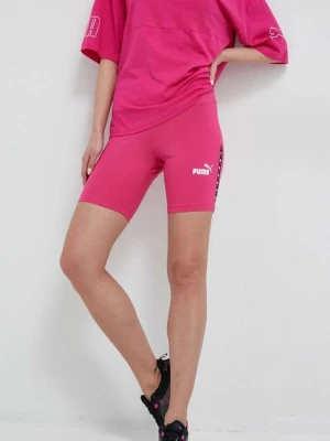 Puma szorty damskie kolor różowy z nadrukiem high waist