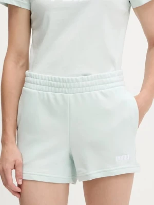 Puma szorty damskie kolor turkusowy z aplikacją high waist 682439