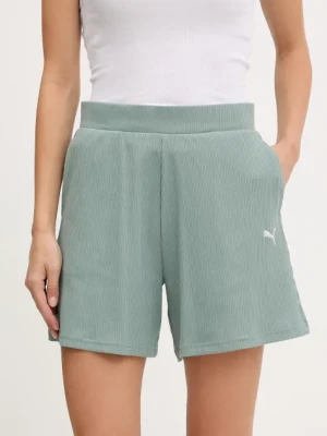 Puma szorty damskie kolor zielony gładkie high waist 685026