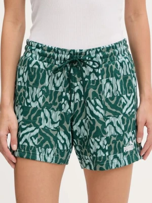 Puma szorty damskie kolor zielony wzorzyste medium waist 685073