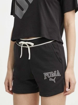 Puma szorty SQUAD damskie kolor czarny z nadrukiem high waist 678704