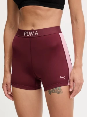 Puma szorty treningowe damskie kolor bordowy gładkie medium waist 526680