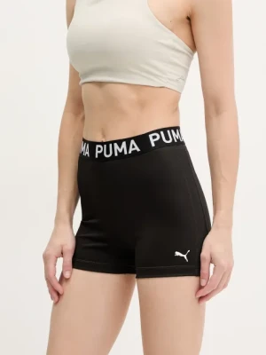 Puma szorty treningowe Strong kolor czarny z nadrukiem high waist 526002