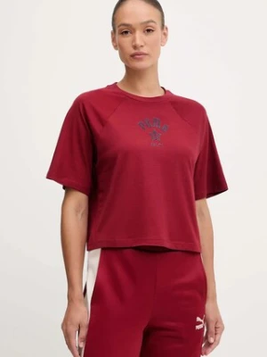 Puma t-shirt bawełniany Classics Play Paris Relaxed Tee damski kolor bordowy 626808