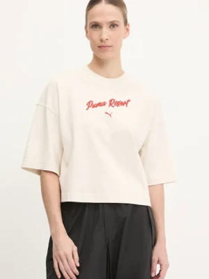 Puma t-shirt bawełniany damski kolor beżowy 629776